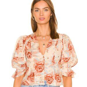 Free People I Found You Peplum Rose Floral Button-Front Top Romantic Coquette L